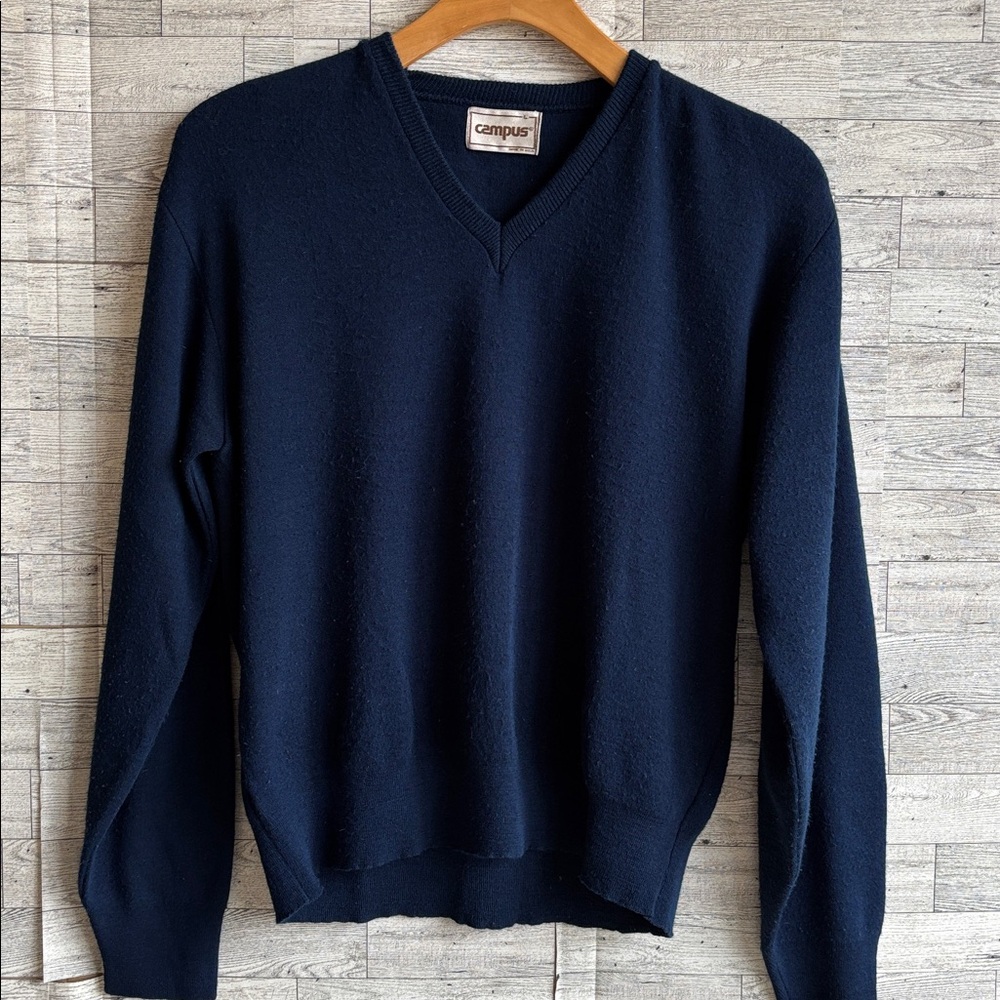 Vintage blue sweater by Campus 1970's V-neck y2k size Large made in USA‎